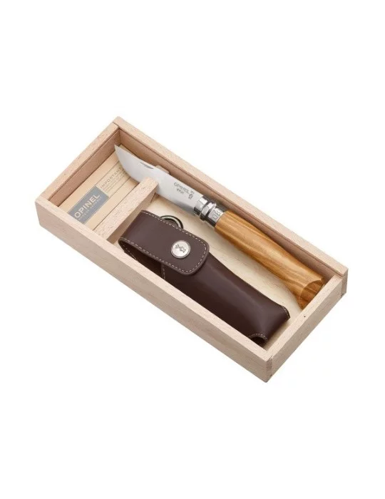 Couteau Opinel N°10 manche en olivier coffret cadeau