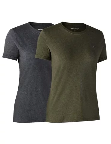 Lot de 2 t-shirts basiques pour femme vert et noir Deerhunter