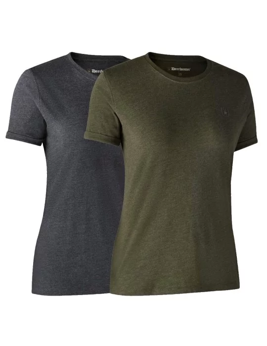 Lot de 2 t-shirts basiques pour femme vert et noir Deerhunter