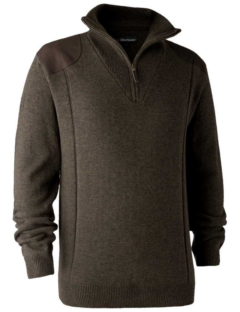 Pull marron foncé à col avec fermeture à glissière Sheffield Deerhunter