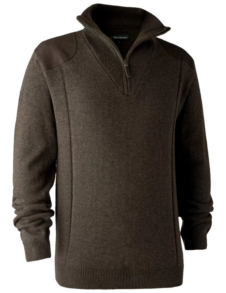 Pull marron foncé à col avec fermeture à glissière Sheffield Deerhunter