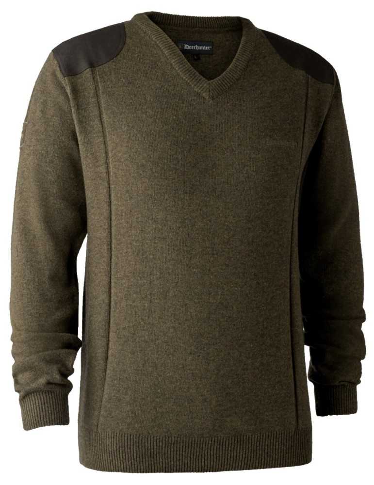 Pull marron en tricot à col V Sheffield Deerhunter