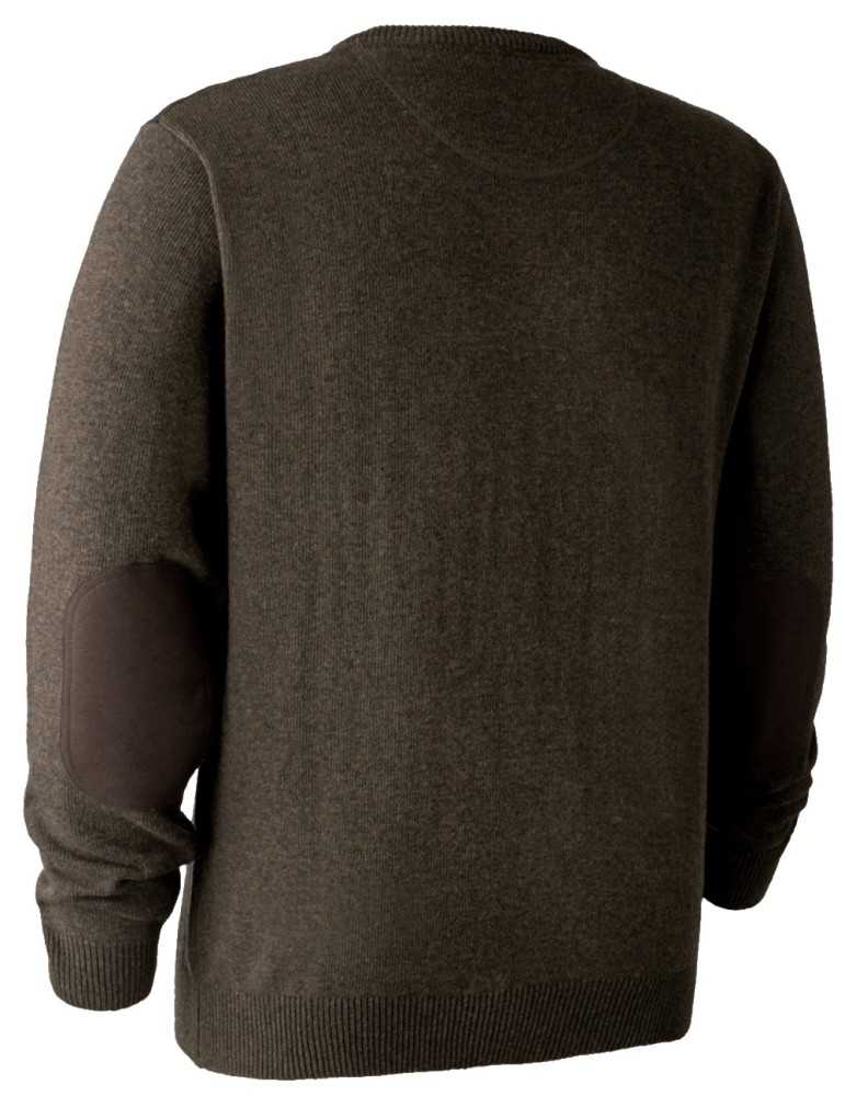 Pull marron foncé en tricot à col V Sheffield Deerhunter
