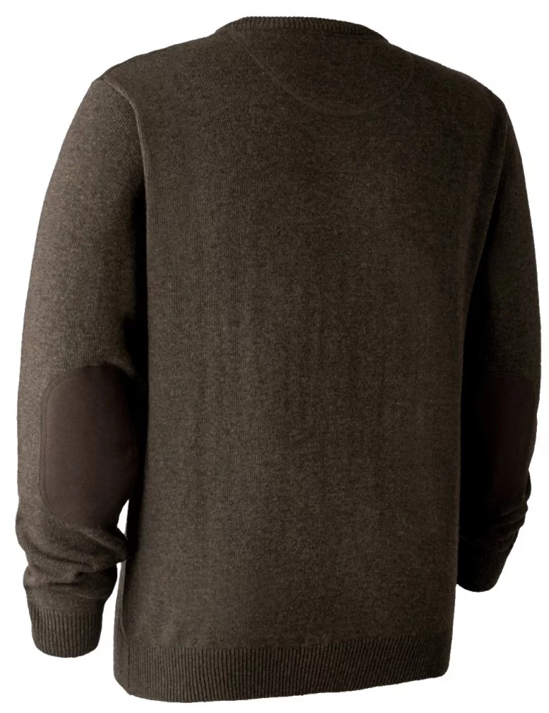 Pull marron foncé en tricot à col V Sheffield Deerhunter