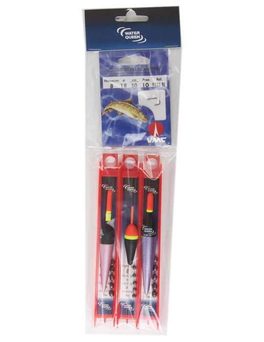 Lot de 3 lignes montées truite + hameçons montés Water Queen