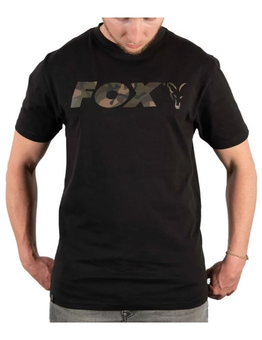T-shirt noir & camo chest print Fox