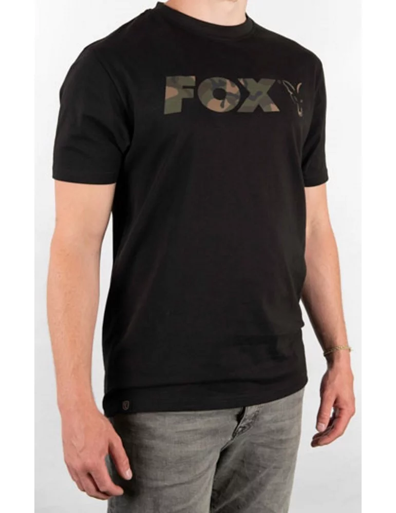 T-shirt noir & camo chest print Fox