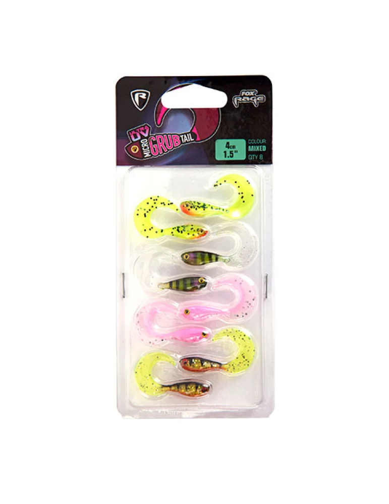 Pack 8 leurres UV Micro grub Fox Rage pêche carnassier - Natusport