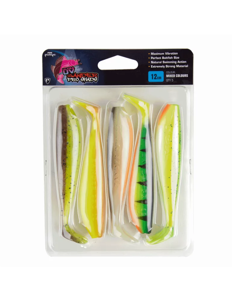 Pack 5 leurres Zander pro shad couleur UV mix Fox Rage pêche Natusport