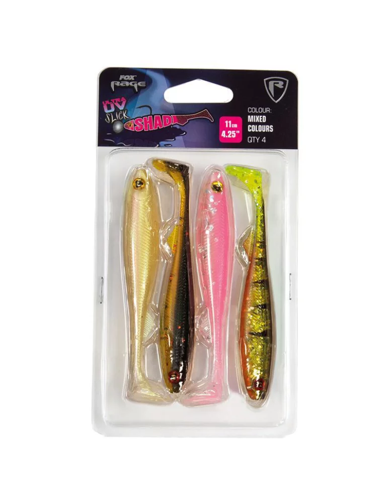 Pack 4 leurres Slick shad couleur UV mix Fox Rage pêche - Natusport
