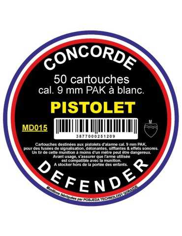 Cartouches à blanc 9&nbsp;mm PAK pour pistolet d'alarme par 50