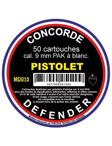 Cartouches à blanc 9 mm PAK pour pistolet d'alarme