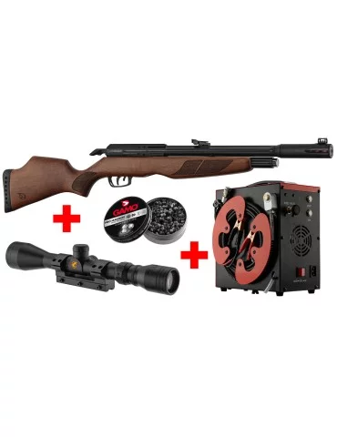 Pack Gamo PCP Riser Punisher calibre 5.5mm avec lunette 3-9x40wr et compresseur PCP et boite de 250 plombs - Natusport
