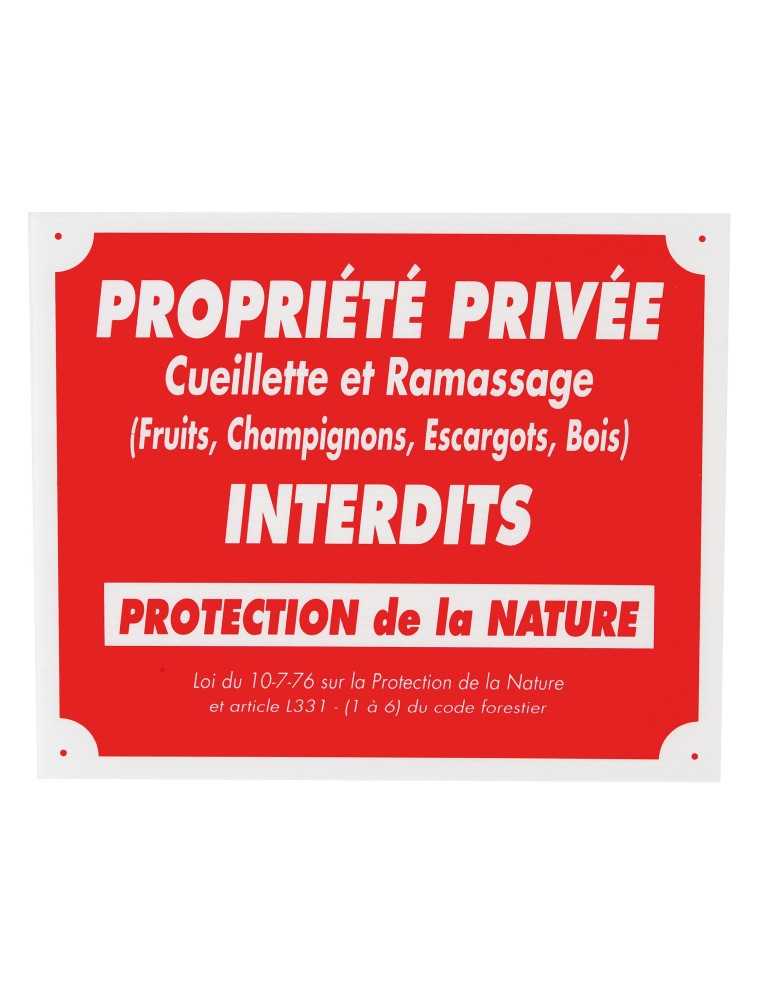 Panneau propriété privée cueillette interdite polypropylène Natusport