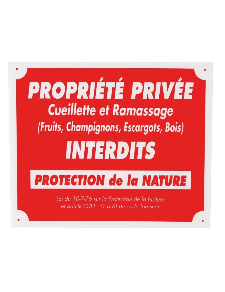 Panneau propriété privée cueillette interdite polypropylène Natusport
