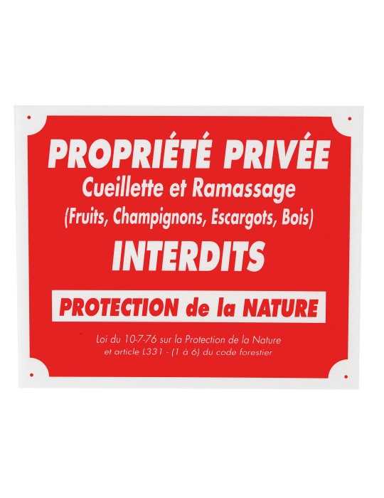 Panneau propriété privée cueillette interdite polypropylène Natusport