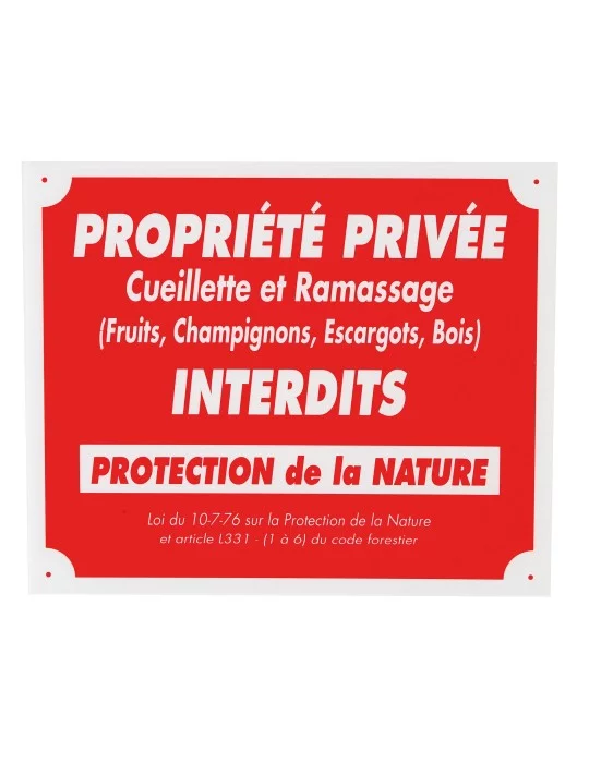 Panneau propriété privée cueillette interdite polypropylène Natusport