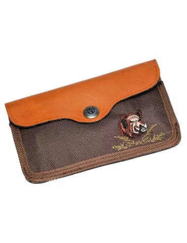 Pochette à balle en toile et cuir vachette 10 tubes brodée sanglier