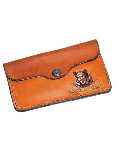Pochette à balle en cuir de vachette Januel brodée sanglier Natusport