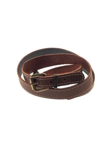 Bretelle plate en croute de cuir gras piqué de 25mm avec mousquetons 2