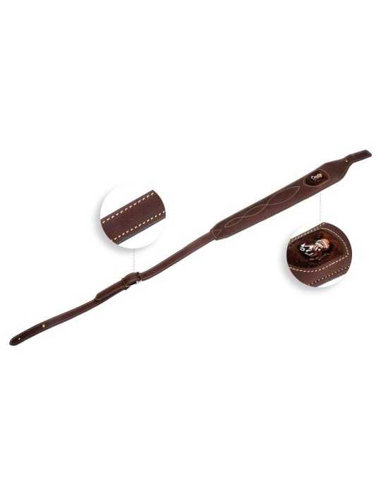 Bretelle en cuir forme cobra Januel pour carabine broderie sanglier