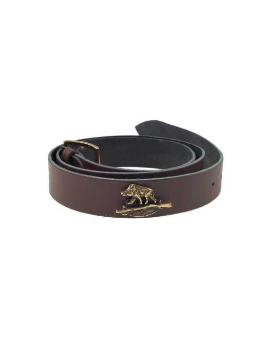 Ceinture en cuir Januel avec écusson sanglier marron - Natusport