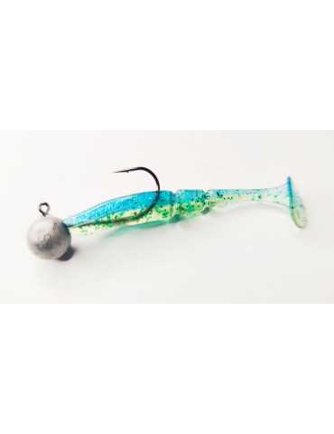 Leurre Souple Powerline GTS 3" 10g Pailleté Bleu/Ventre Nacré