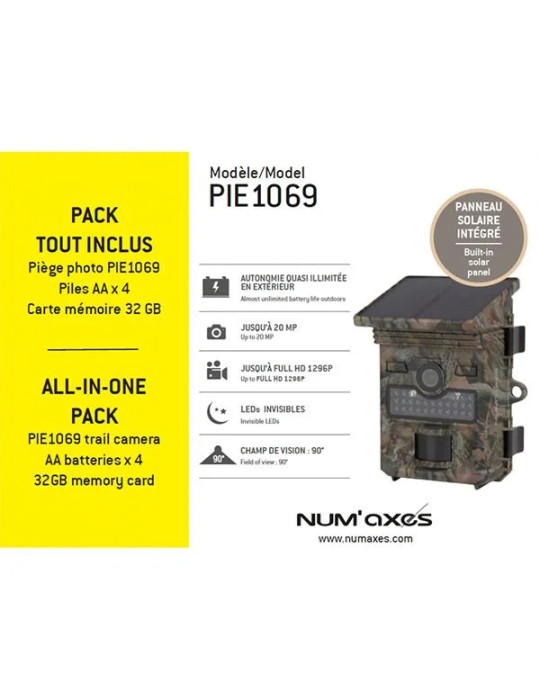 PACK PIE1069 1 piège photographique PIE1069 + 4 piles AA + 1 carte mémoire 32 GB
