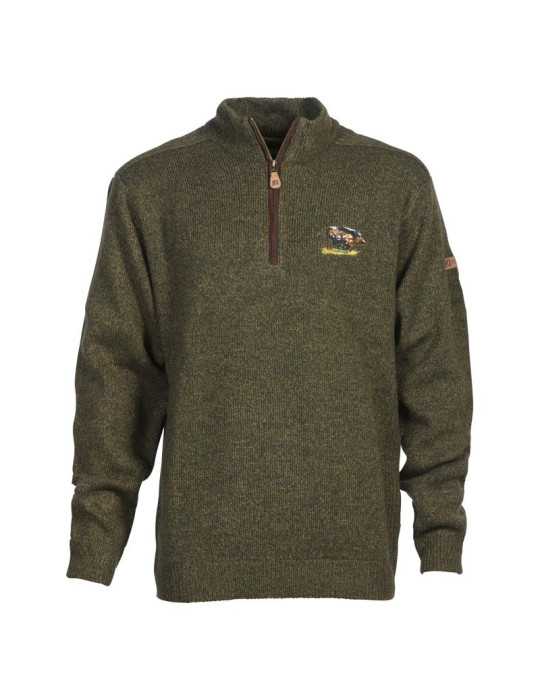 Pull de Chasse Percussion Brodé Col Cheminée Kaki Taille L – natusport