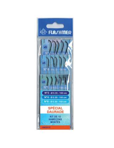 Hameçon Flashmer Kit 15 Hameçons Montés Daurade N2/4/6