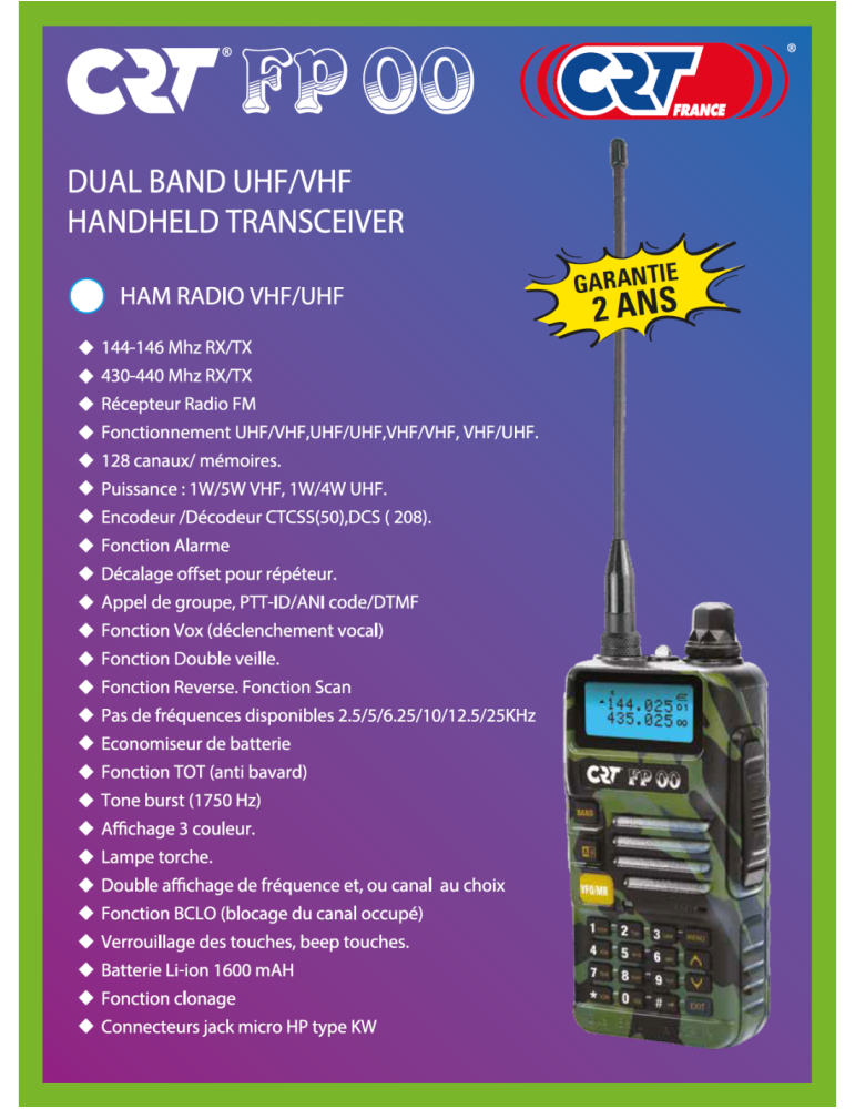 CRT FP 00 Camo Talkie-walkie bibande VHF/UHF radioamateur écran couleur