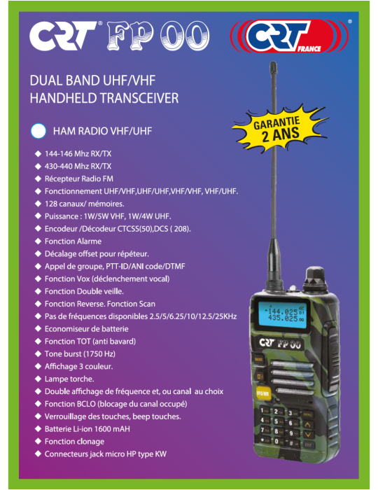 CRT FP 00 Camo Talkie-walkie bibande VHF/UHF radioamateur écran couleur