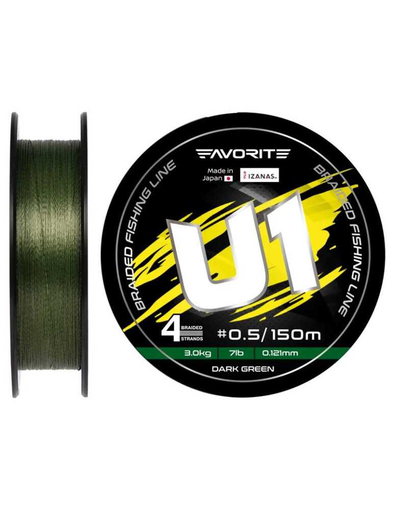 Tresse Favorite U1 PE 4 brins 150m 0,121mm (PE0.5) Vert