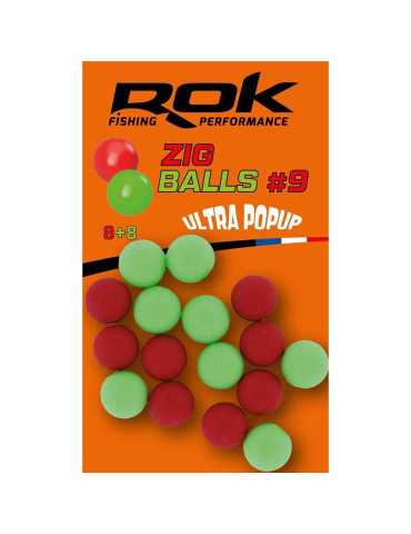 Appât Artificiel ROK Fishing Zig Balls Ultra Pop-Up 9 mm Rouge/Vert (x16)