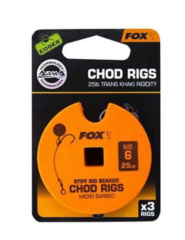 Bas de Ligne Fox Edges Chod Rigs Standard Hameçon n°6 25 lb (x3)